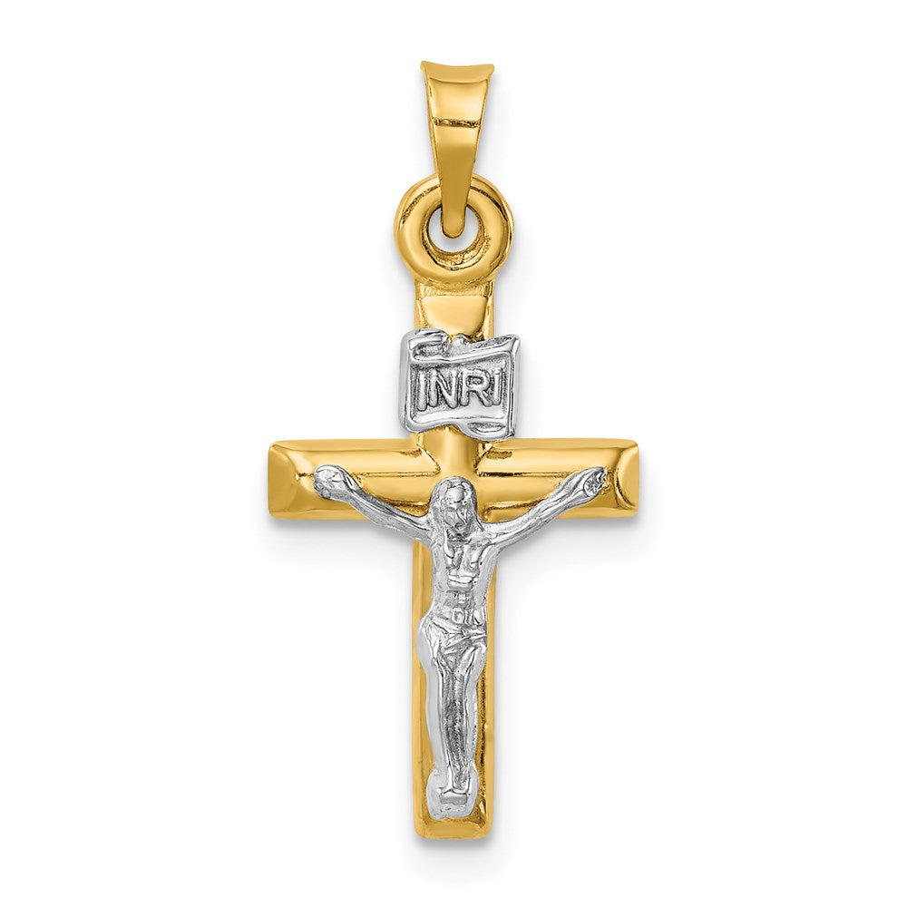 14k Two-tone 11 mm Hollow Crucifix Pendant (0.53 grams)