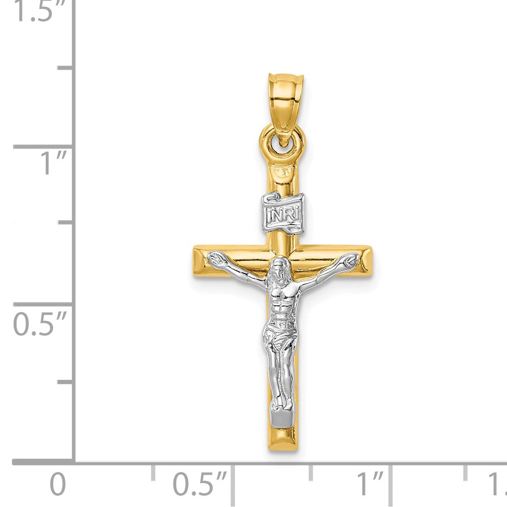 14k Two-tone 15 mm Hollow Crucifix Pendant (0.86 grams)