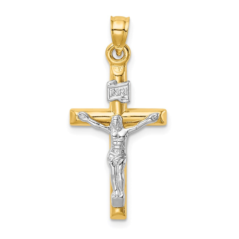 14k Two-tone 15 mm Hollow Crucifix Pendant (0.86 grams)
