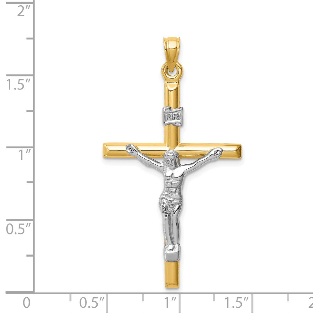14k Two-tone 25 mm Hollow Crucifix Pendant (1.33 grams)