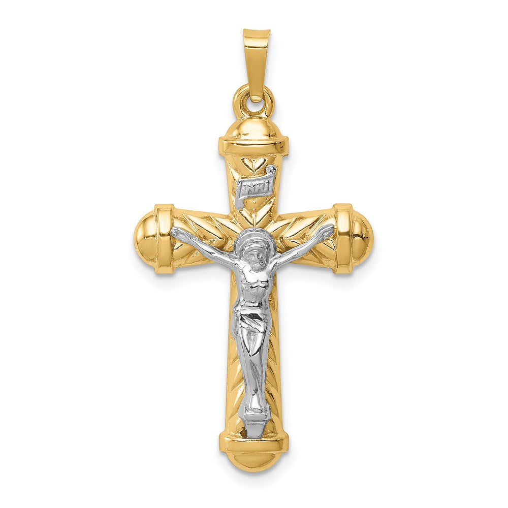 14k Two-tone 19 mm Hollow Polished Chevron Design Crucifix (1.24 grams)