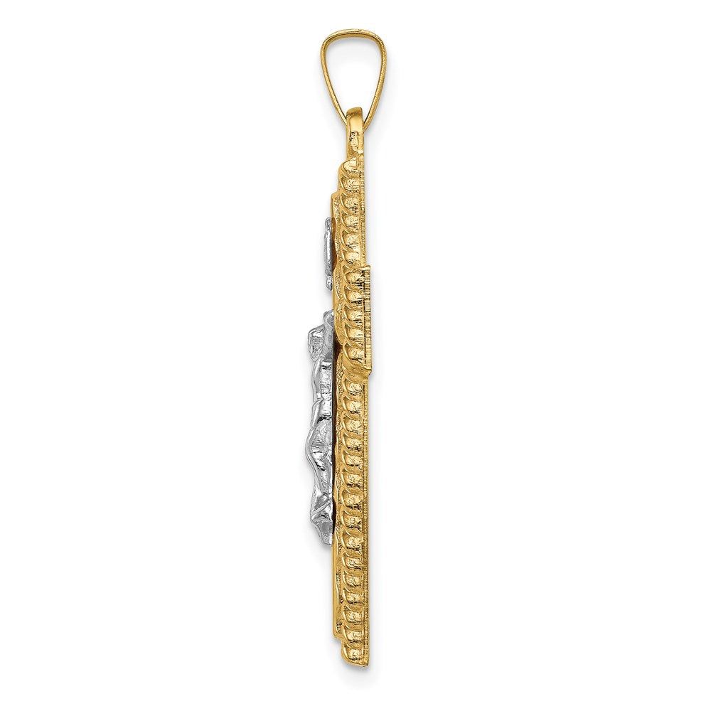 14k Two-tone 19 mm Hollow Polished Rope Edge Latin Crucifix (1.3 grams)