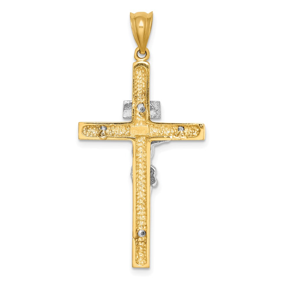 14k Two-tone 19 mm Two-tone Polished INRI Crucifix Cross Pendant (2.77 grams)