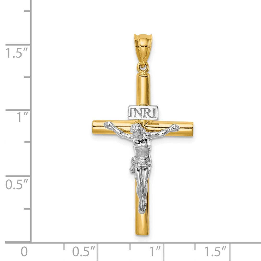 14k Two-tone 19 mm Two-tone Polished INRI Crucifix Cross Pendant (2.77 grams)