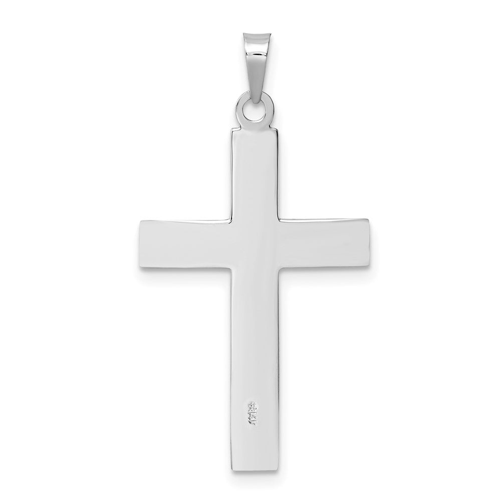 14k White Gold 18.8 mm Polished Solid Striped Double Cross Pendant (1.94 grams)
