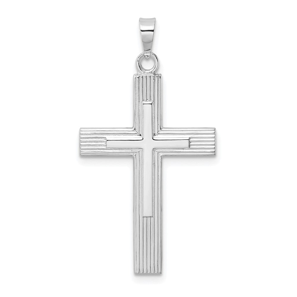 14k White Gold 18.8 mm Polished Solid Striped Double Cross Pendant (1.94 grams)