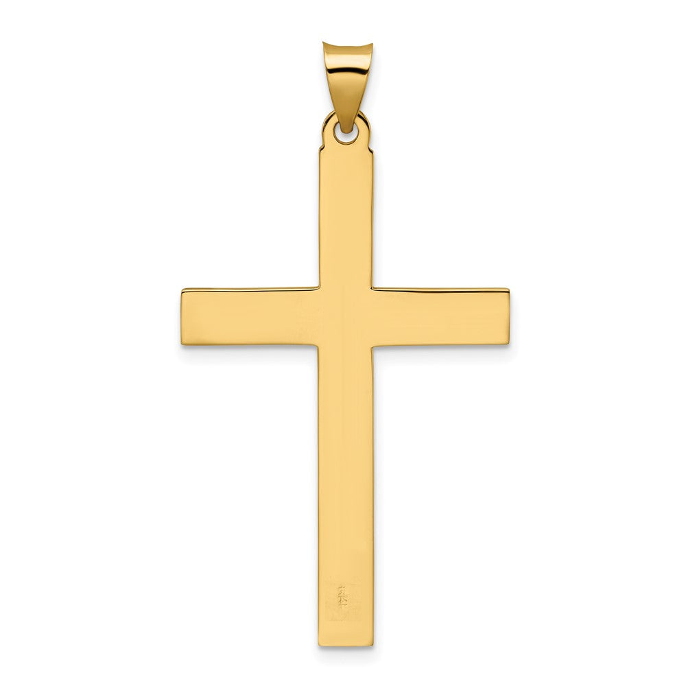 14k Yellow Gold 26 mm Polished and Line Design Solid Cross Pendant (4.35 grams)