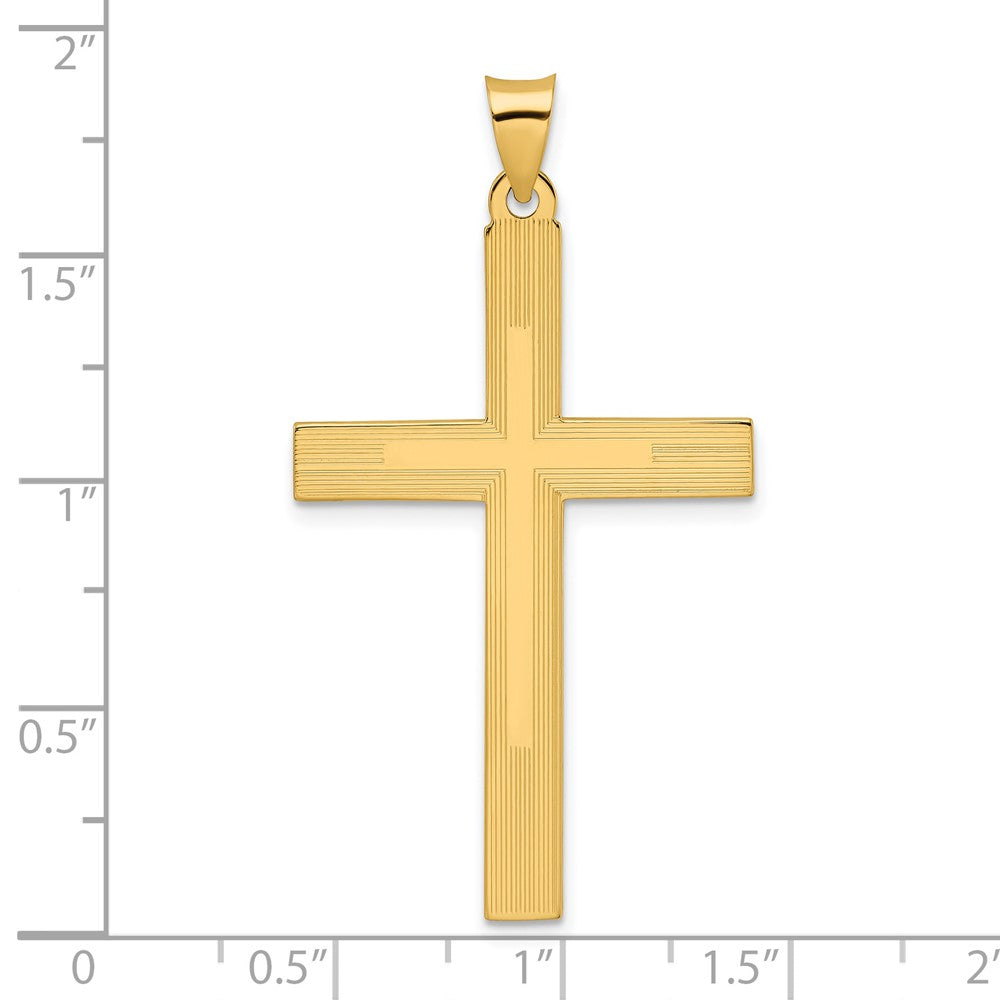 14k Yellow Gold 26 mm Polished and Line Design Solid Cross Pendant (4.35 grams)