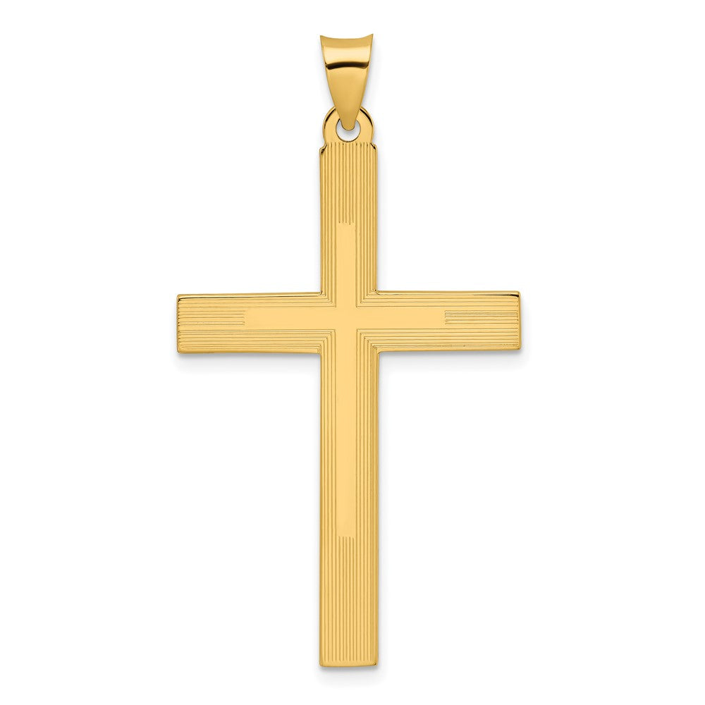 14k Yellow Gold 26 mm Polished and Line Design Solid Cross Pendant (4.35 grams)