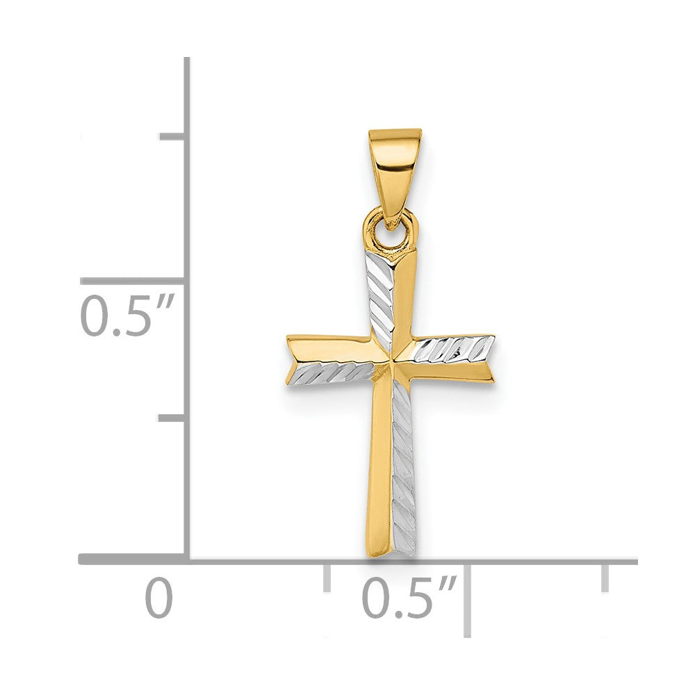 14k Yellow & Rhodium 8.85 mm Diamond-cut Small Latin Cross Pendant (0.68 grams)