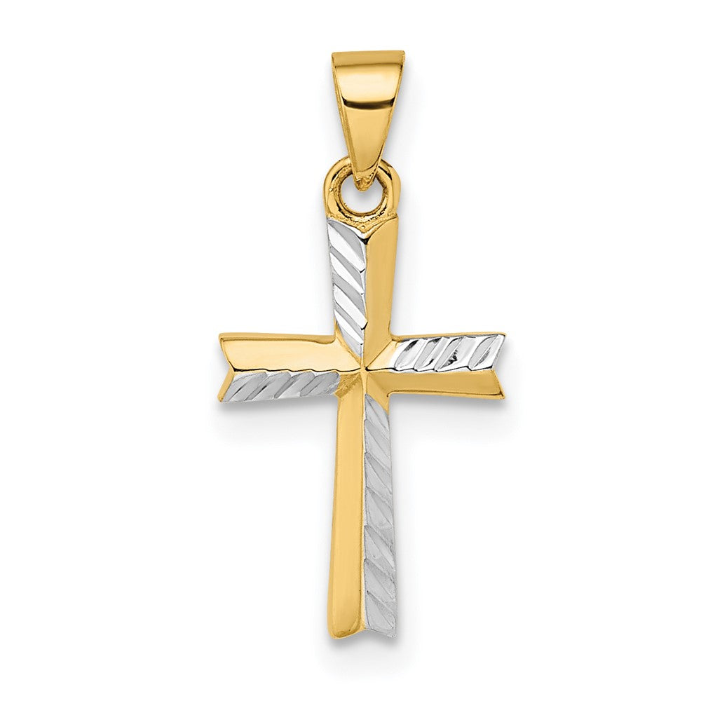 14k Yellow & Rhodium 8.85 mm Diamond-cut Small Latin Cross Pendant (0.68 grams)