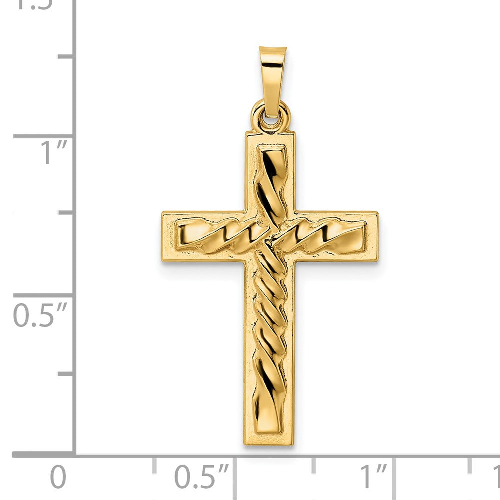 14k Yellow Gold 17.75 mm Polished and Twisted Hollow Cross Pendant (0.87 grams)