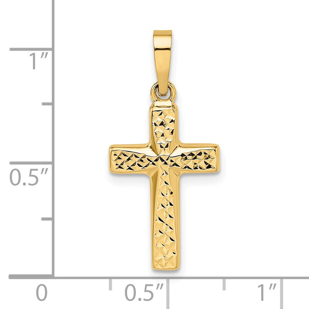 14k Yellow Gold 11.9 mm Polished Diamond-cut Reversible Puffed Cross Pendant (0.68 grams)