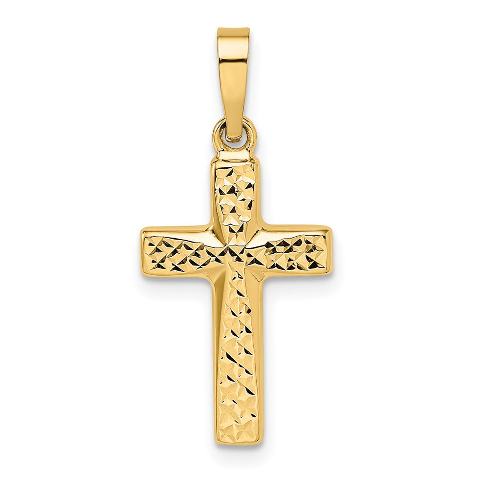14k Yellow Gold 11.9 mm Polished Diamond-cut Reversible Puffed Cross Pendant (0.68 grams)