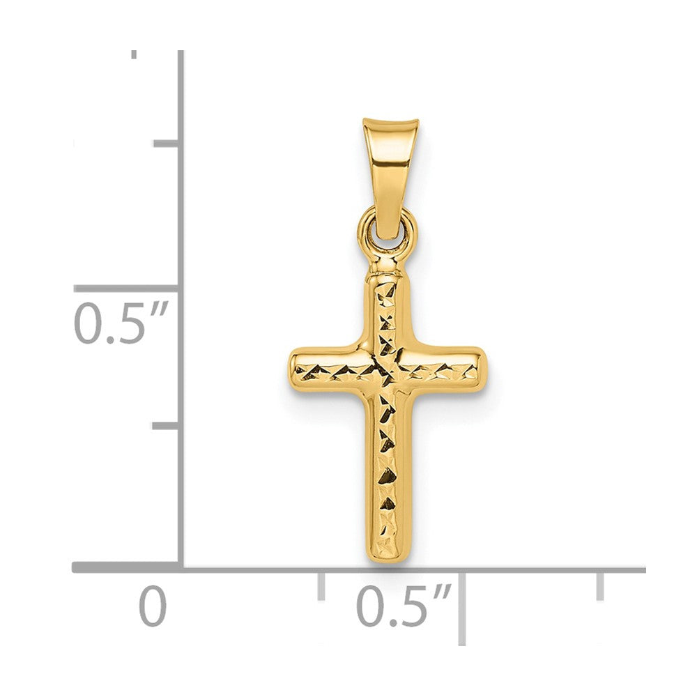 14k Yellow Gold 8.74 mm Polished Diamond-cut Reversible Puffed Cross Pendant (0.39 grams)