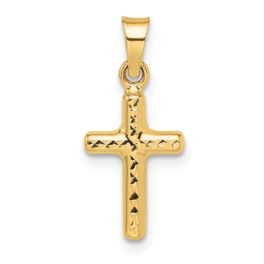 14k Yellow Gold 8.74 mm Polished Diamond-cut Reversible Puffed Cross Pendant (0.39 grams)