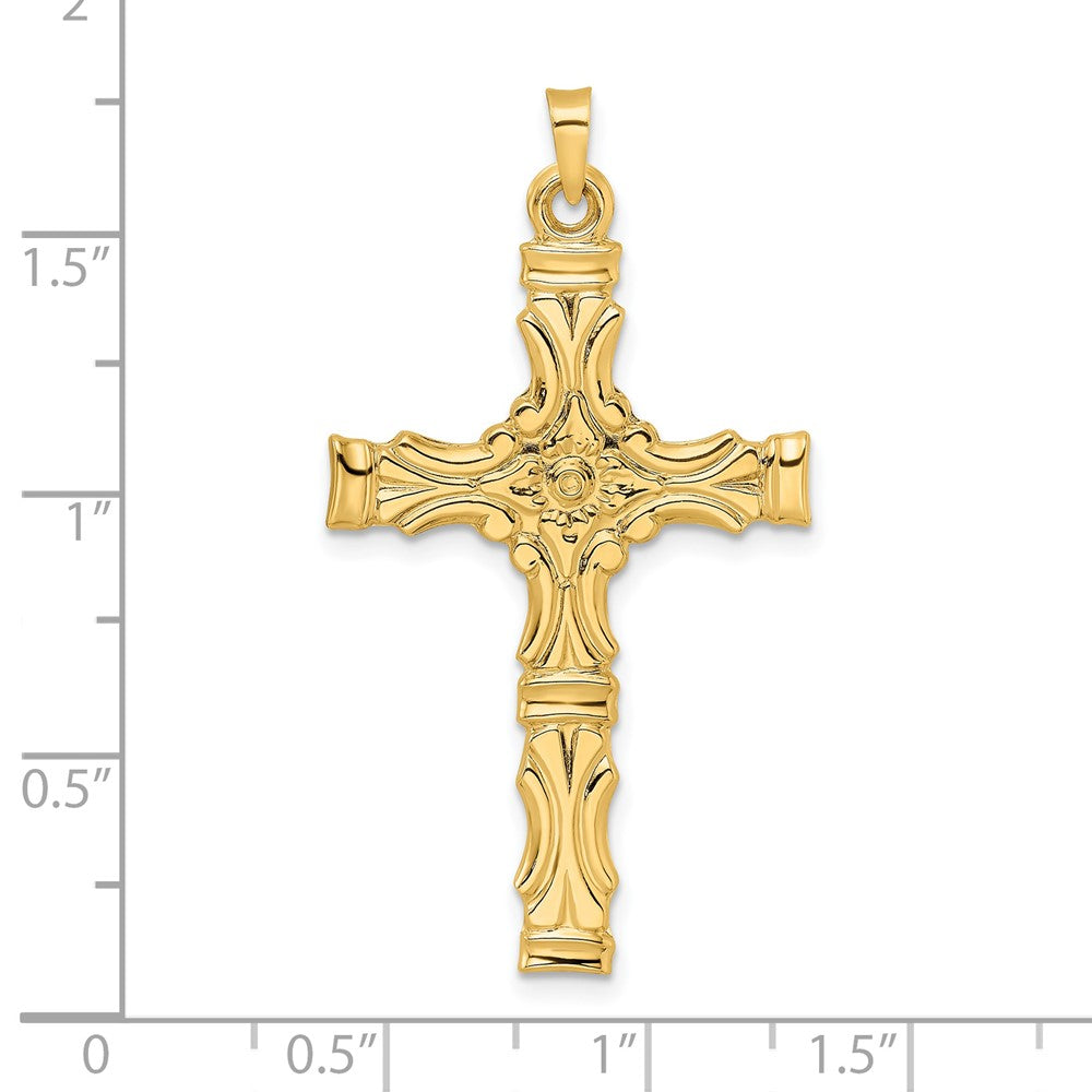 14k Yellow Gold 23.4 mm Polished Solid Fancy Design Cross Pendant (3.1 grams)