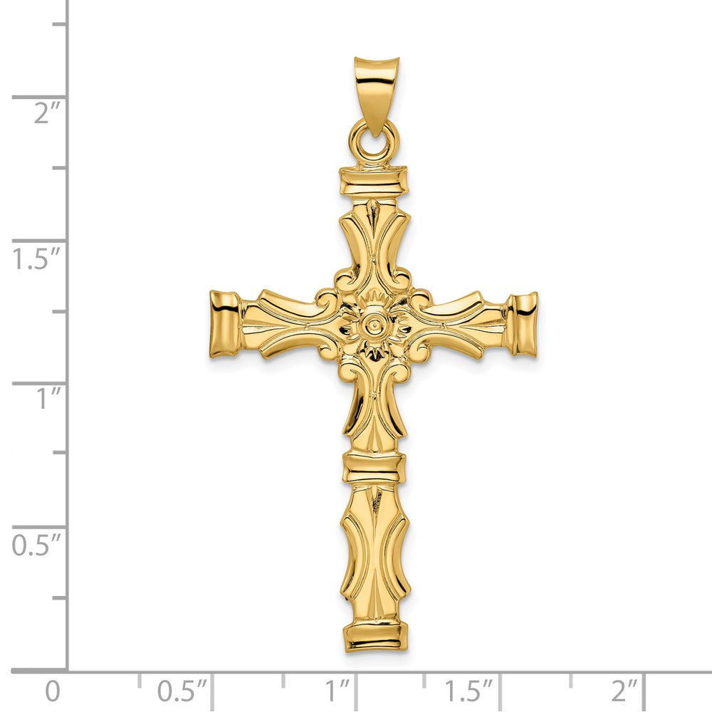 14k Yellow Gold 29.18 mm Polished Solid Fancy Design Cross Pendant (4.69 grams)