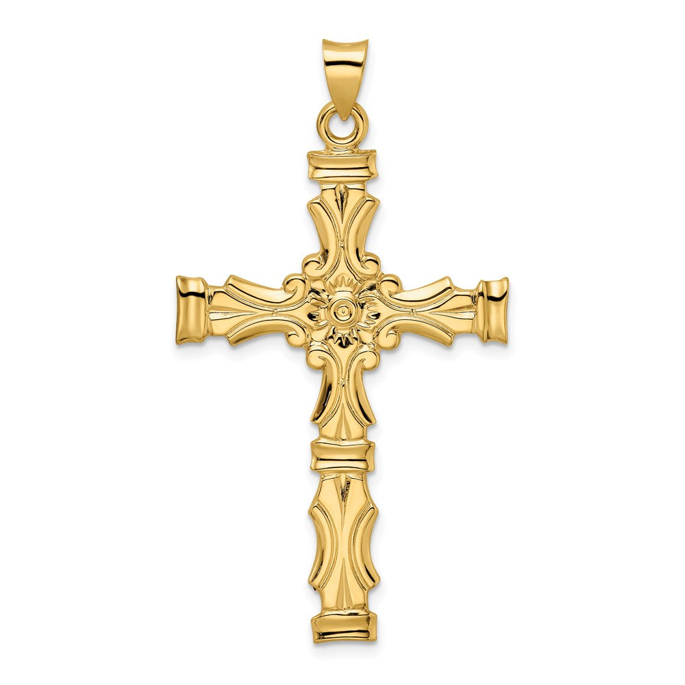14k Yellow Gold 29.18 mm Polished Solid Fancy Design Cross Pendant (4.69 grams)