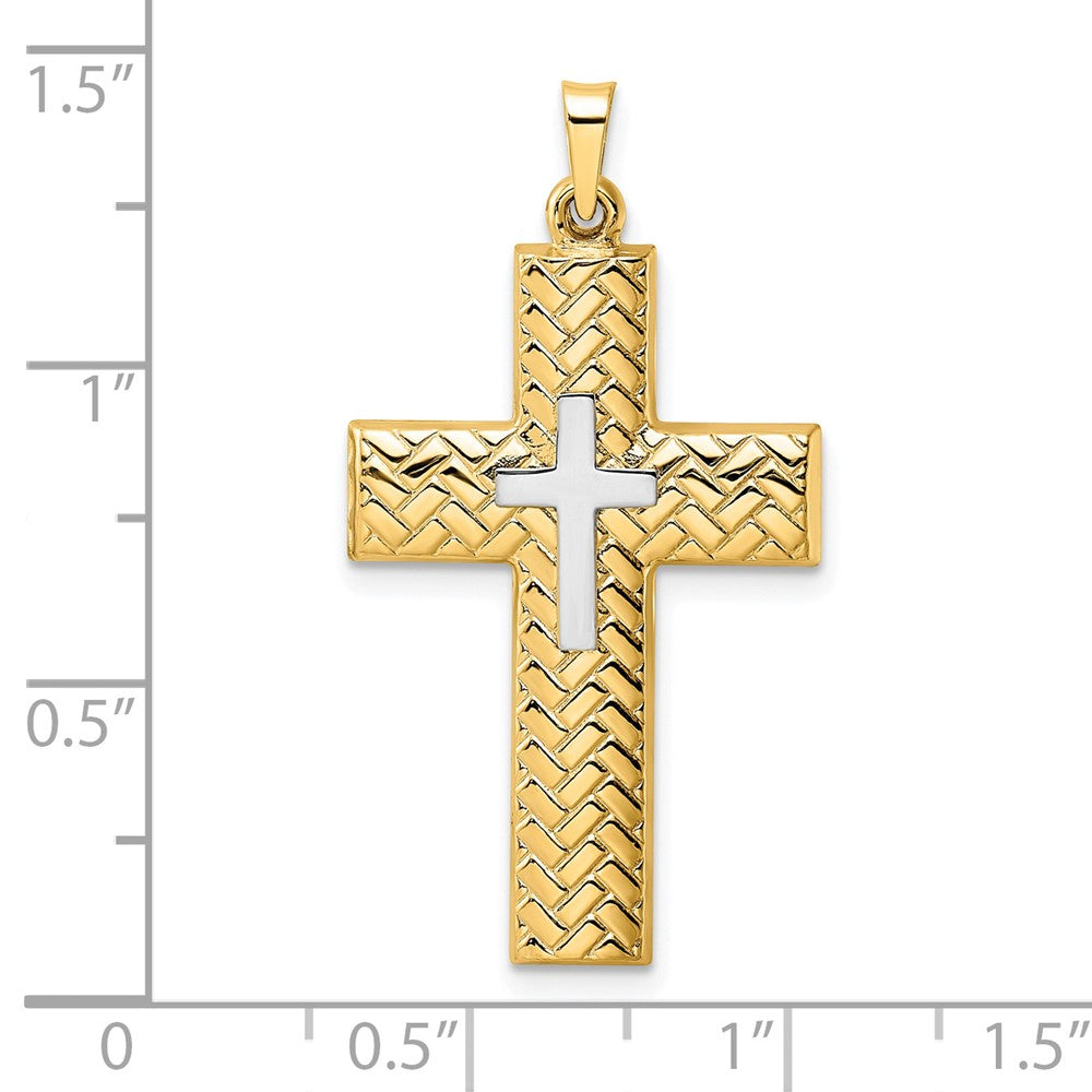 14k Two-tone 19.4 mm Polished Hollow Woven Double Cross Pendant (1.54 grams)