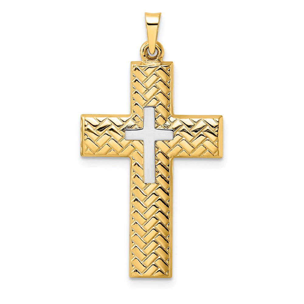 14k Two-tone 19.4 mm Polished Hollow Woven Double Cross Pendant (1.54 grams)