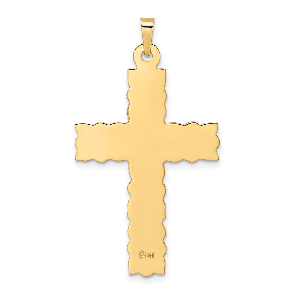 14k Yellow Gold 14.55 mm Polished and Textured Floral Solid Cross Pendant (3.52 grams)