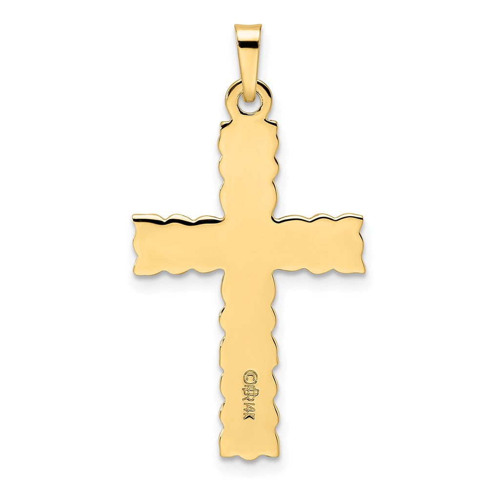 14k Yellow Gold 17.62 mm Polished and Textured Solid Floral Cross Pendant (1.93 grams)