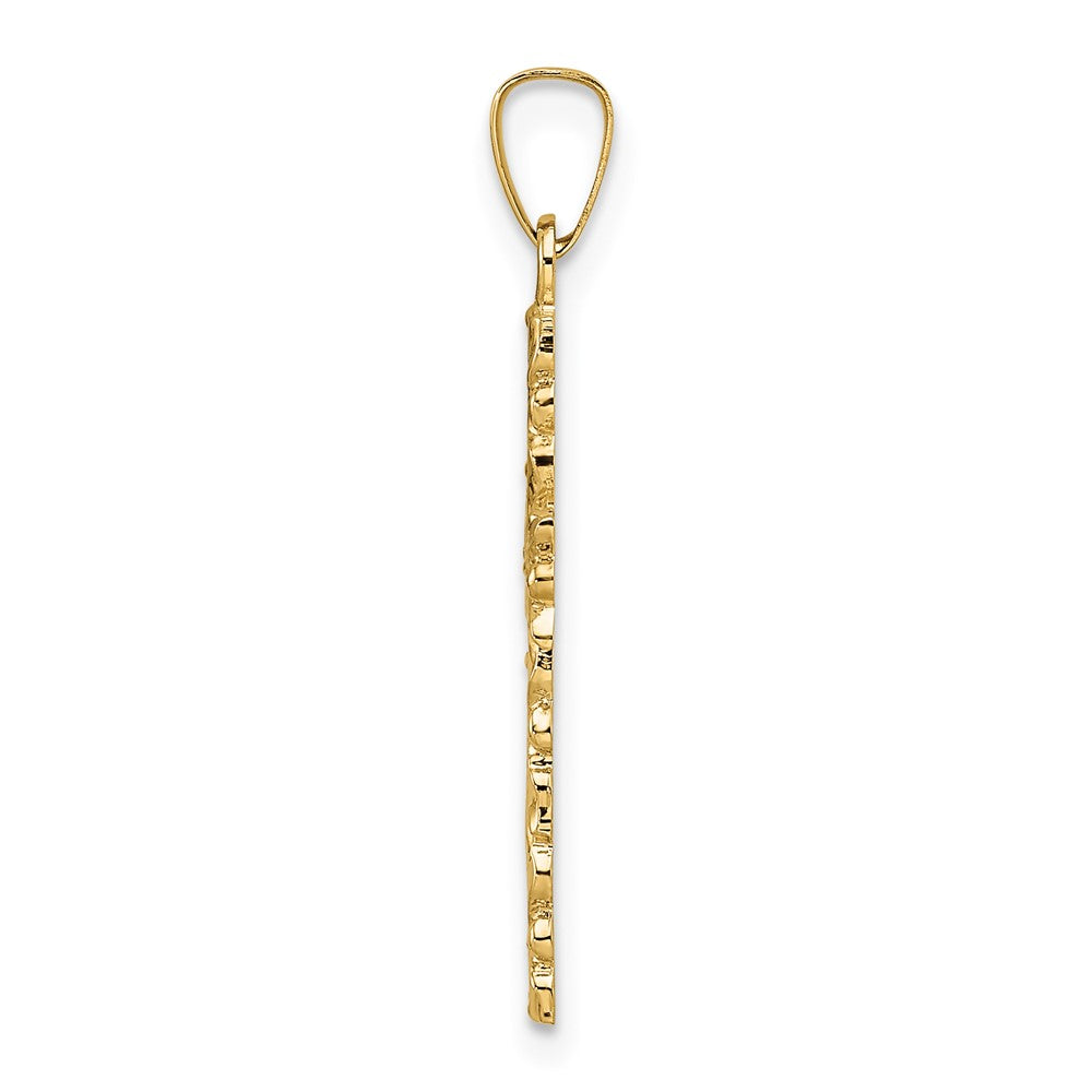 14k Yellow Gold 15.1 mm Polished and Textured Solid Floral Cross Pendant (1.14 grams)