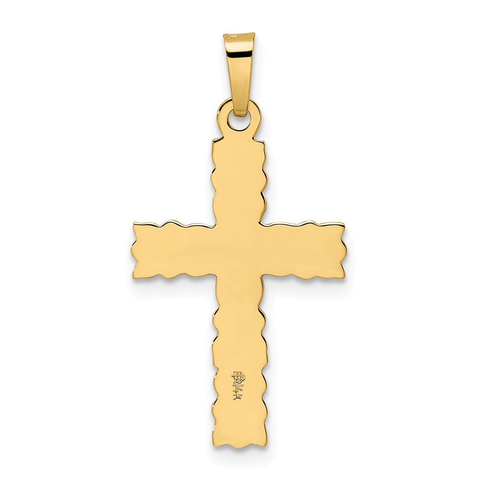 14k Yellow Gold 15.1 mm Polished and Textured Solid Floral Cross Pendant (1.14 grams)