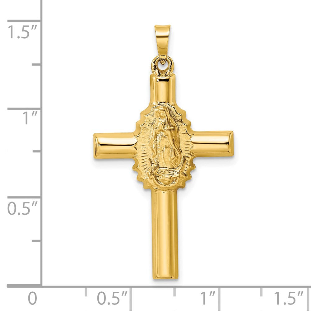 14k Yellow Gold 20.1 mm Polished and Satin Hollow Cross Pendant (1.17 grams)