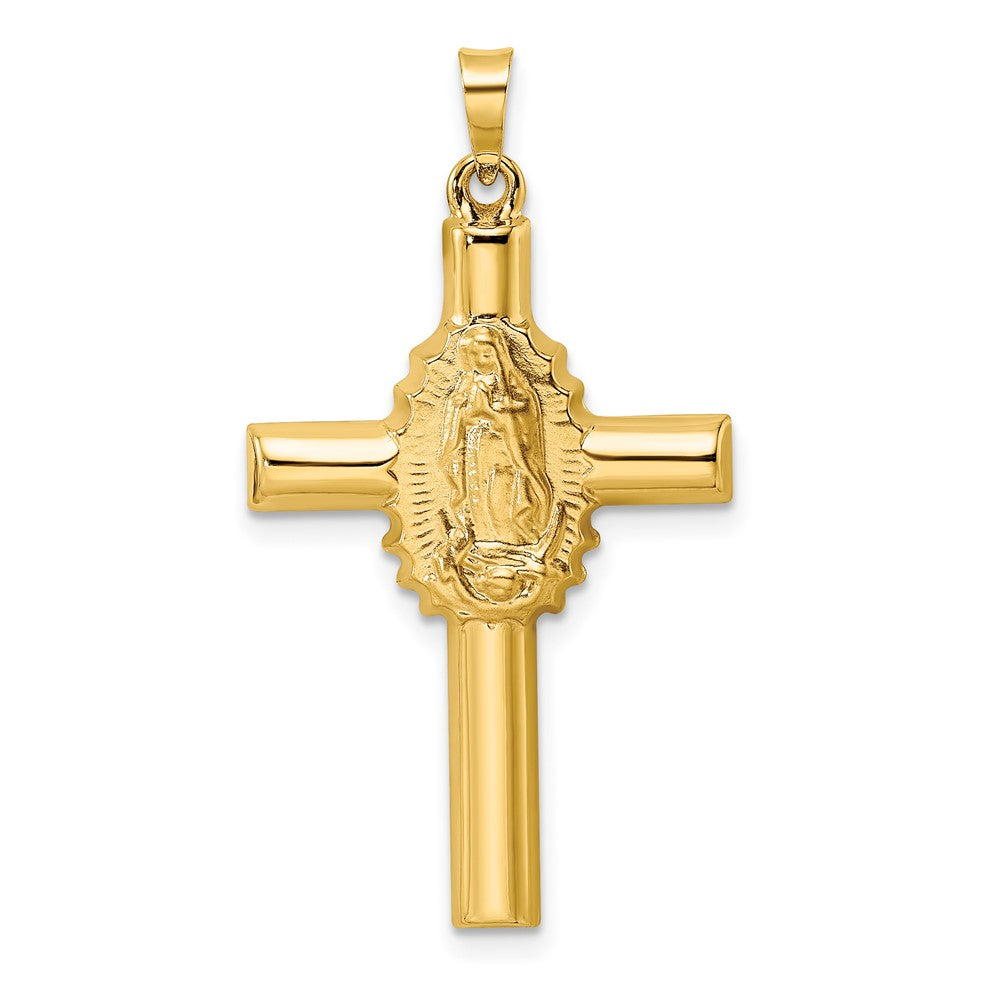14k Yellow Gold 20.1 mm Polished and Satin Hollow Cross Pendant (1.17 grams)