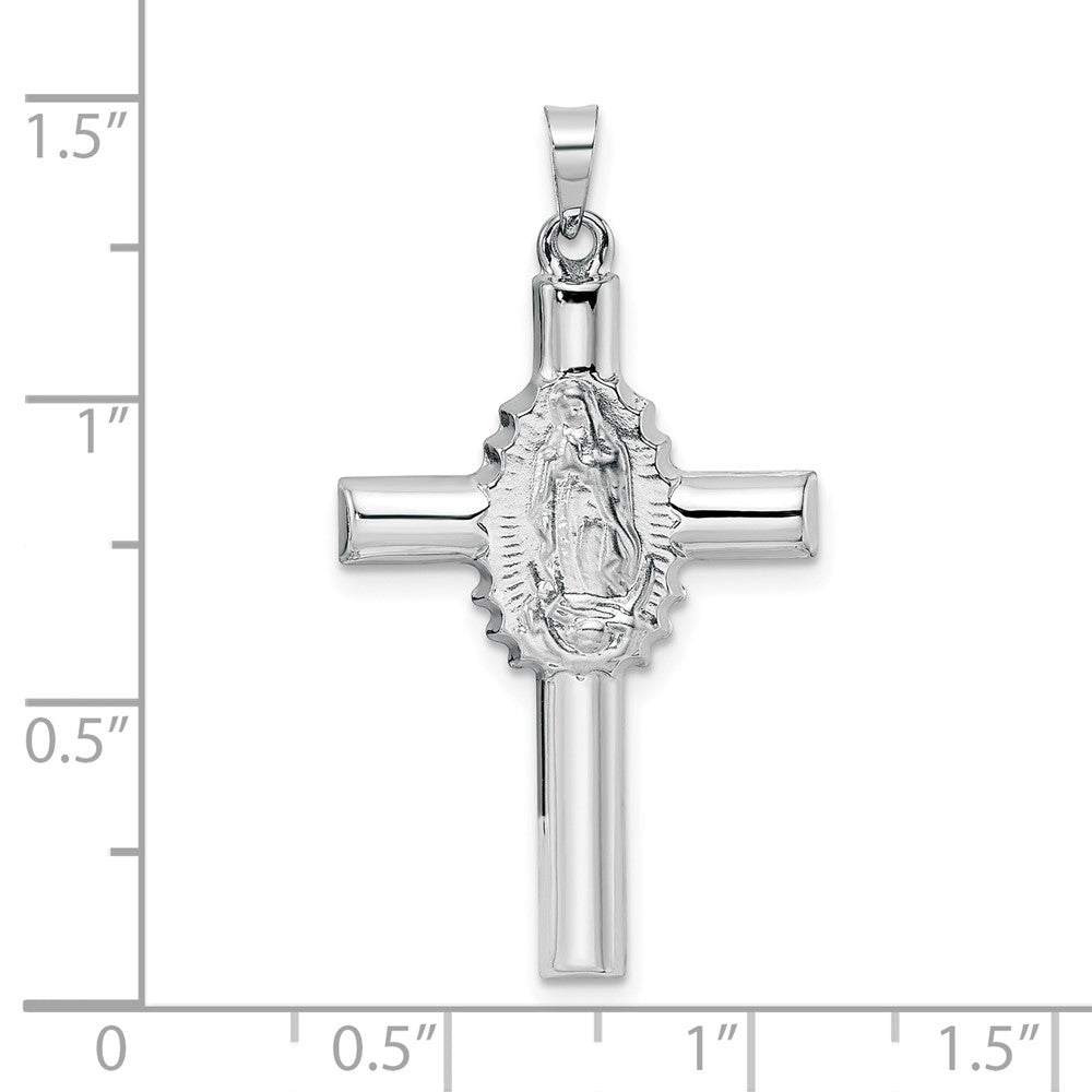 14k White Gold 20.1 mm Polished and Satin Hollow Cross Pendant (1.18 grams)
