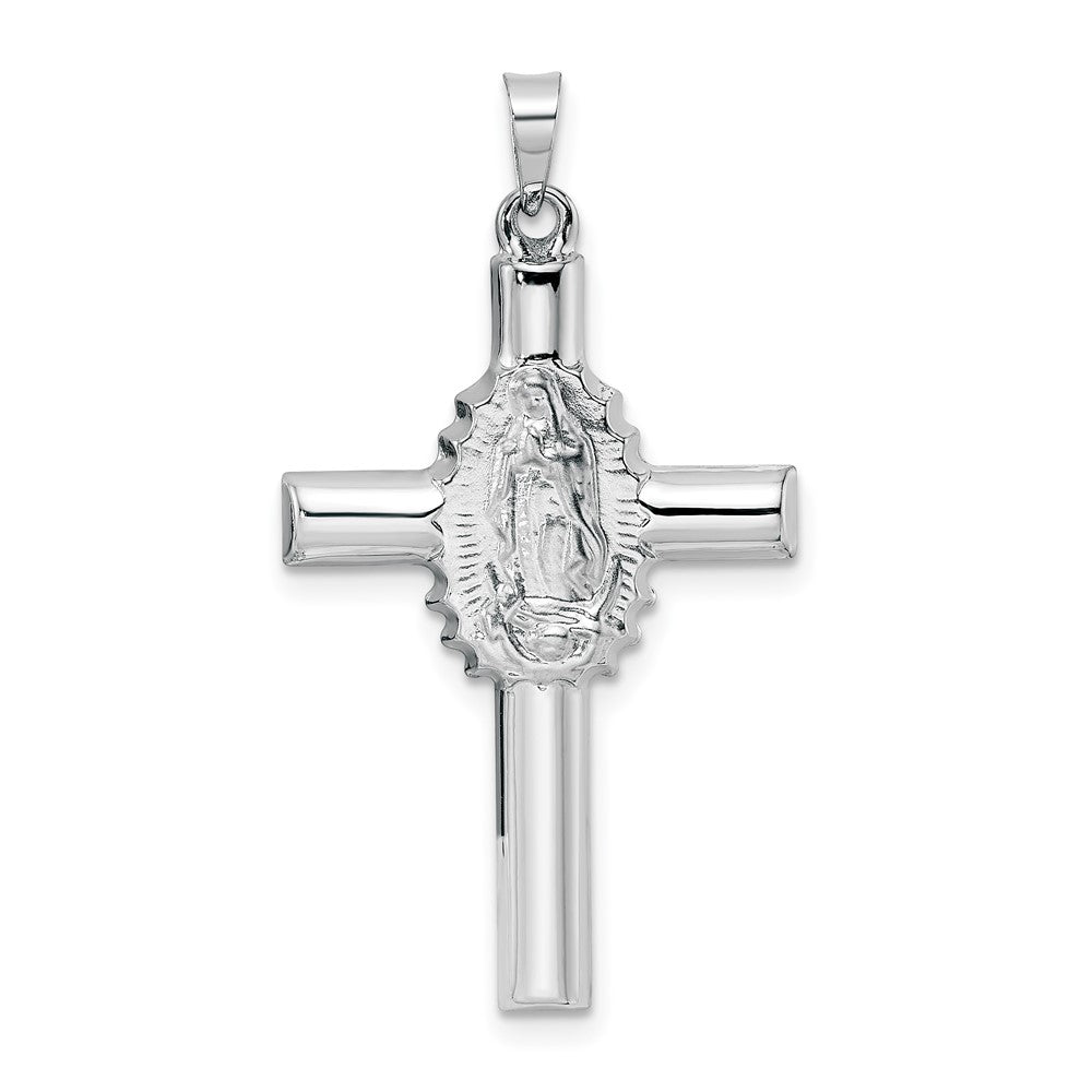14k White Gold 20.1 mm Polished and Satin Hollow Cross Pendant (1.18 grams)