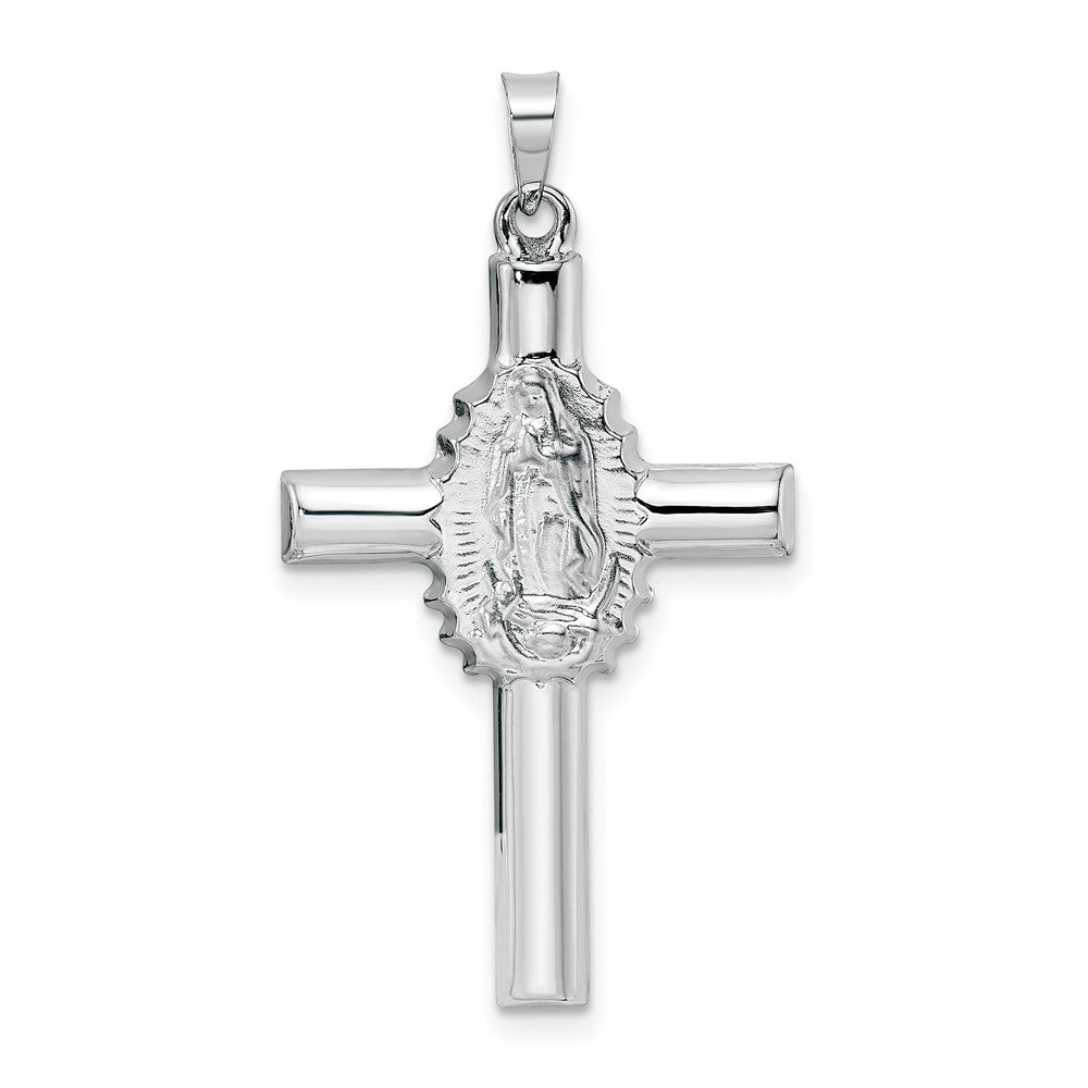 14k White Gold 20.1 mm Polished and Satin Hollow Cross Pendant