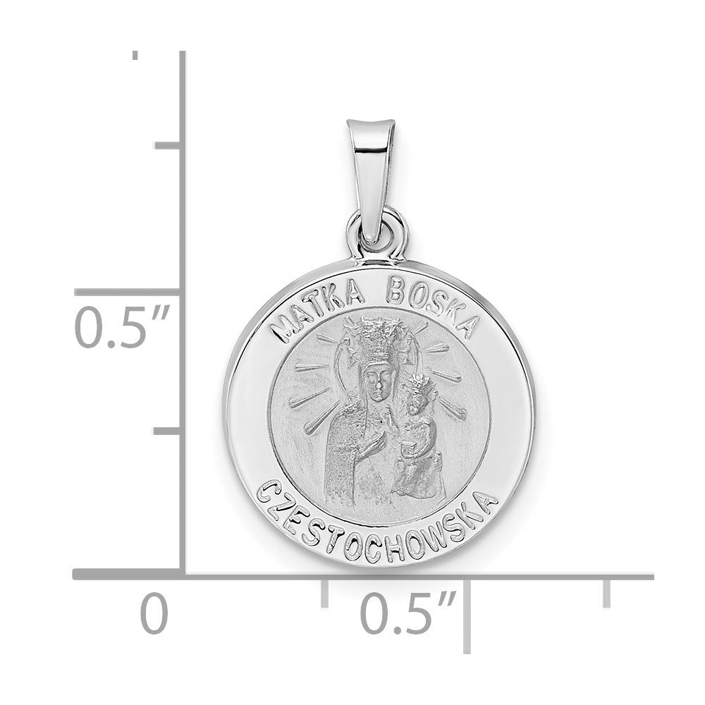 14k White Gold 14.7 mm Polished and Satin Hollow Matka Boska Medal Pendant (0.87 grams)