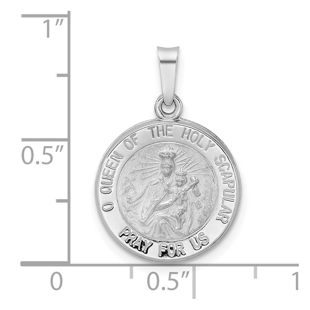 14k White Gold 15.1 mm Polished and Satin Hollow Queen of Holy Scapular Medal (0.89 grams)