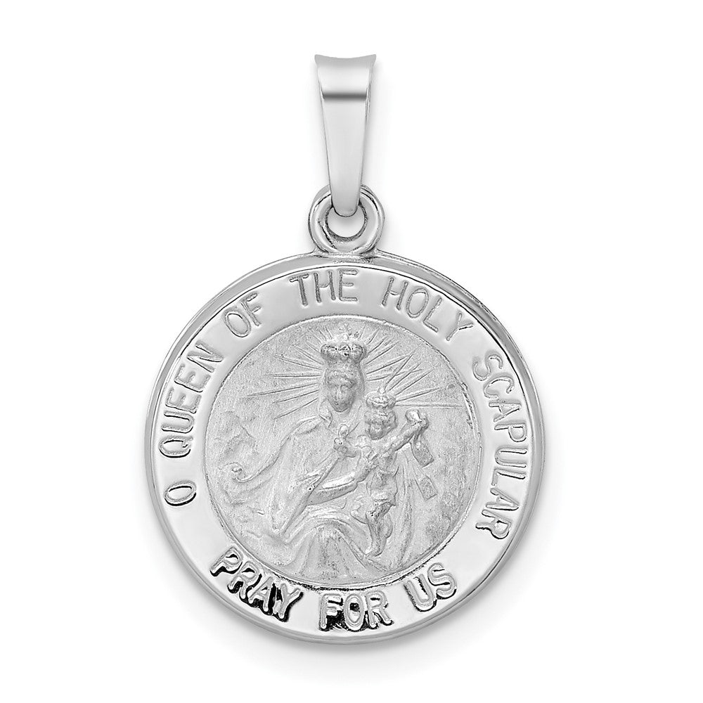 14k White Gold 15.1 mm Polished and Satin Hollow Queen of Holy Scapular Medal (0.89 grams)