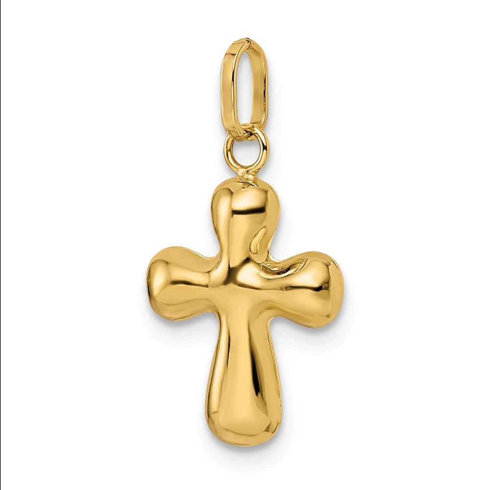 14k Yellow Gold 11.1 mm Polished Puffed Cross Pendant (0.44 grams)