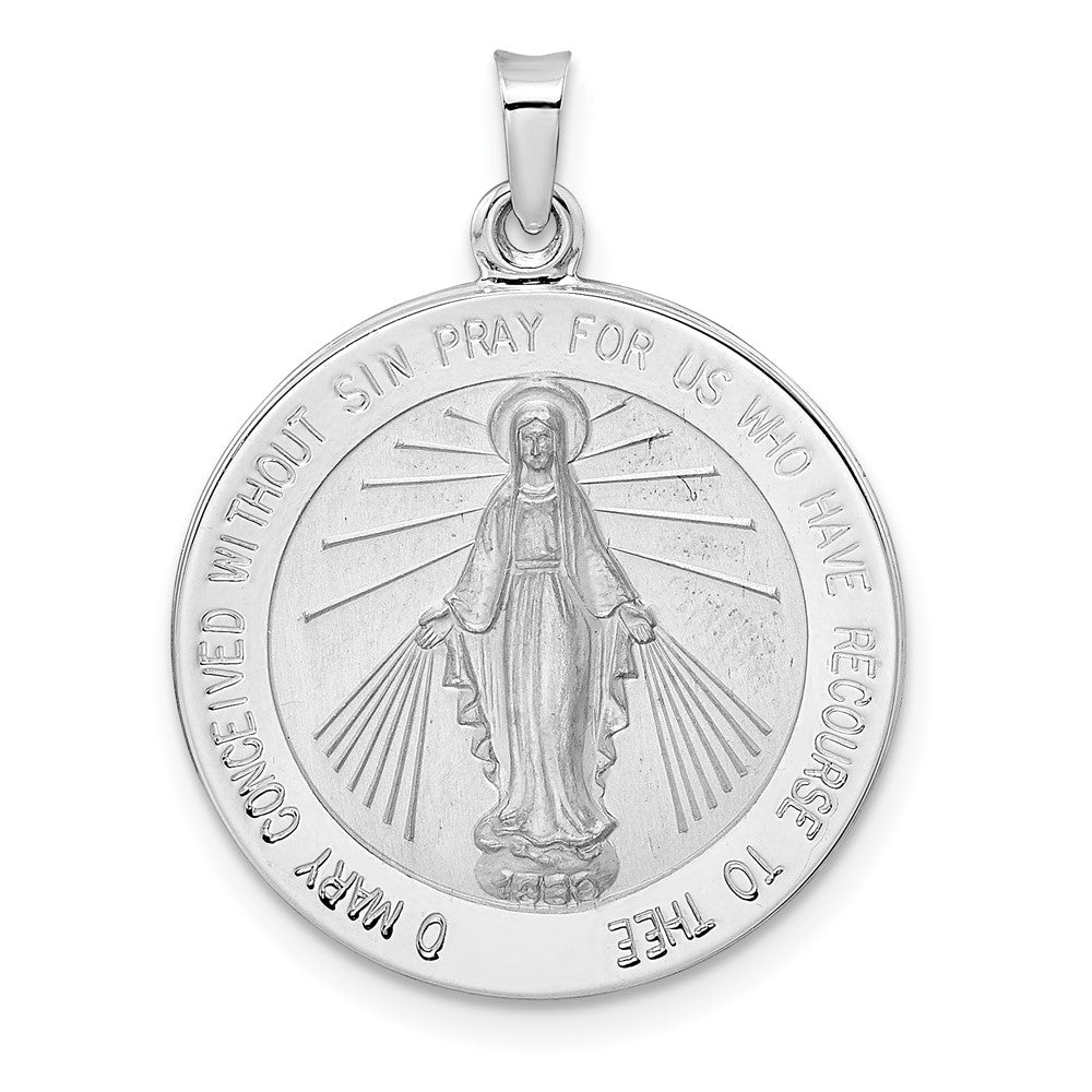 14k White Gold 21.9 mm Polished Miraculous Solid Medal Pendant (3.4 grams)