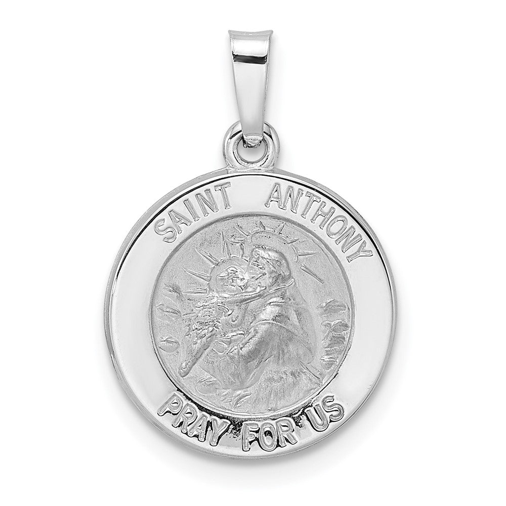 14k White Gold 14.9 mm Polished and Satin Hollow St Anthony Medal Pendant (0.92 grams)