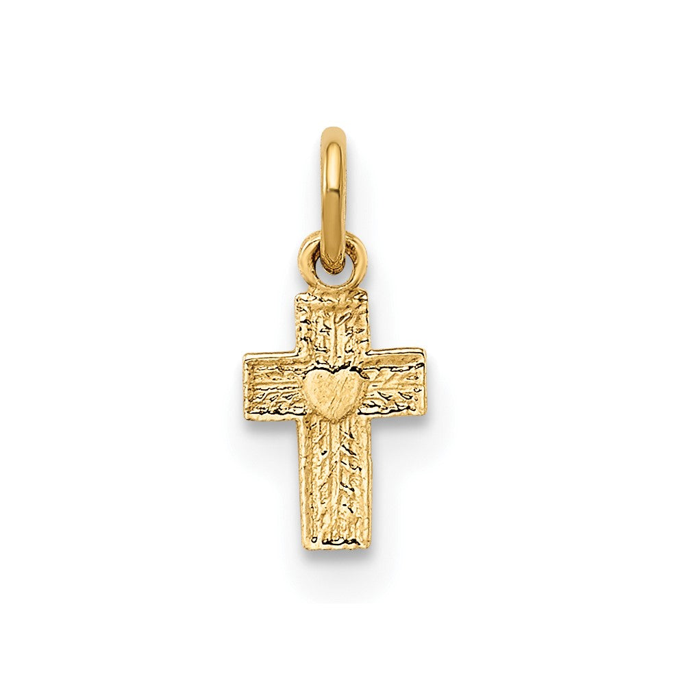 14k Yellow Gold 4.9 mm Polished Solid Tiny Heart Cross Pendant (0.12 grams)