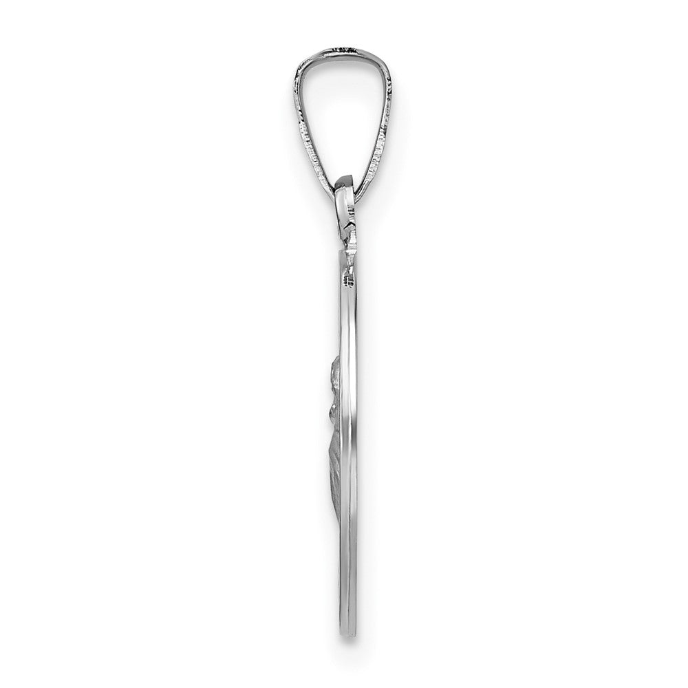 14k White Gold 14.8 mm Polished and Satin Hollow St Anthony Medal Pendant (1.38 grams)