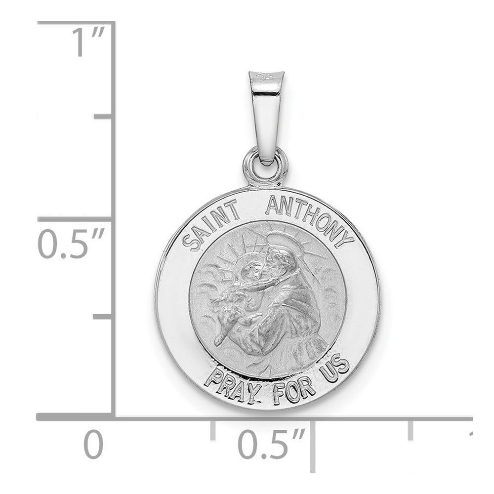 14k White Gold 14.8 mm Polished and Satin Hollow St Anthony Medal Pendant (1.38 grams)