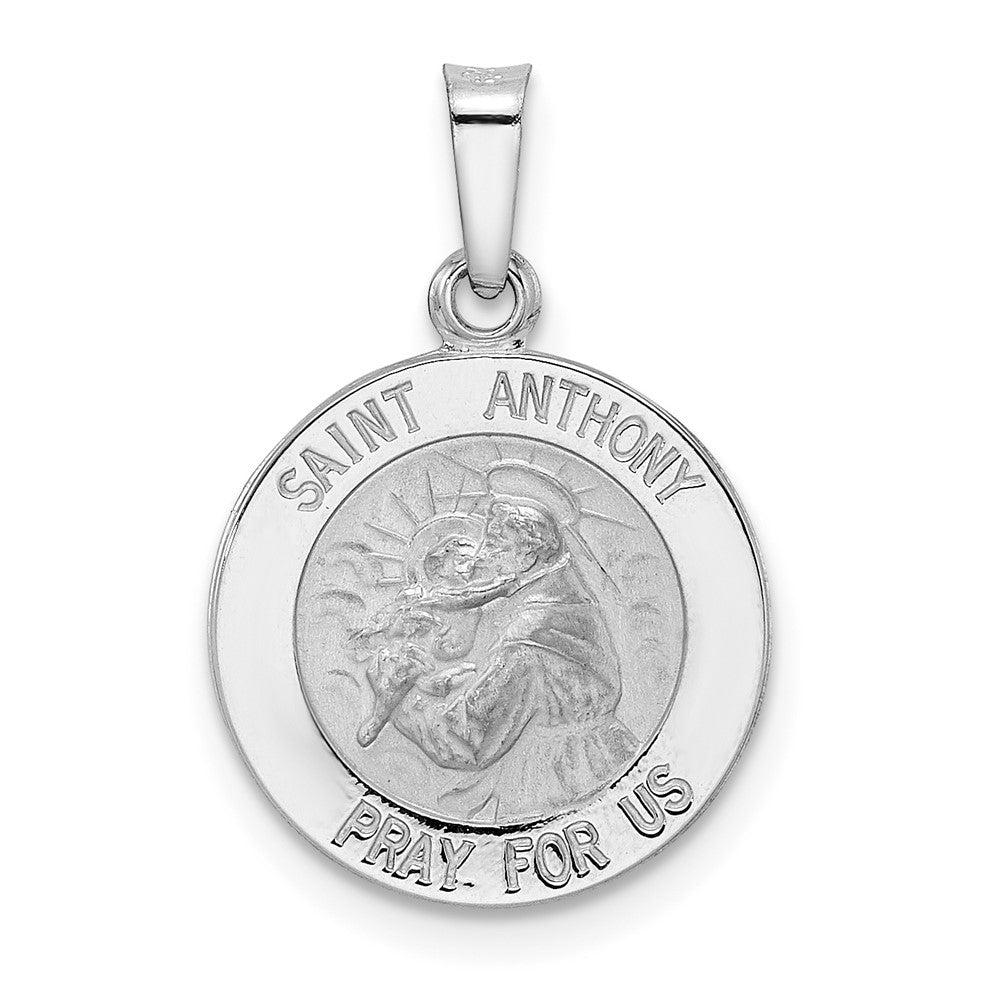 14k White Gold 14.8 mm Polished and Satin Hollow St Anthony Medal Pendant