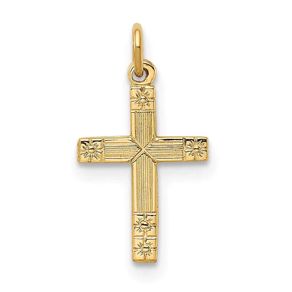 14k Yellow Gold 9.6 mm Polished and Textured Solid Cross Pendant (0.26 grams)
