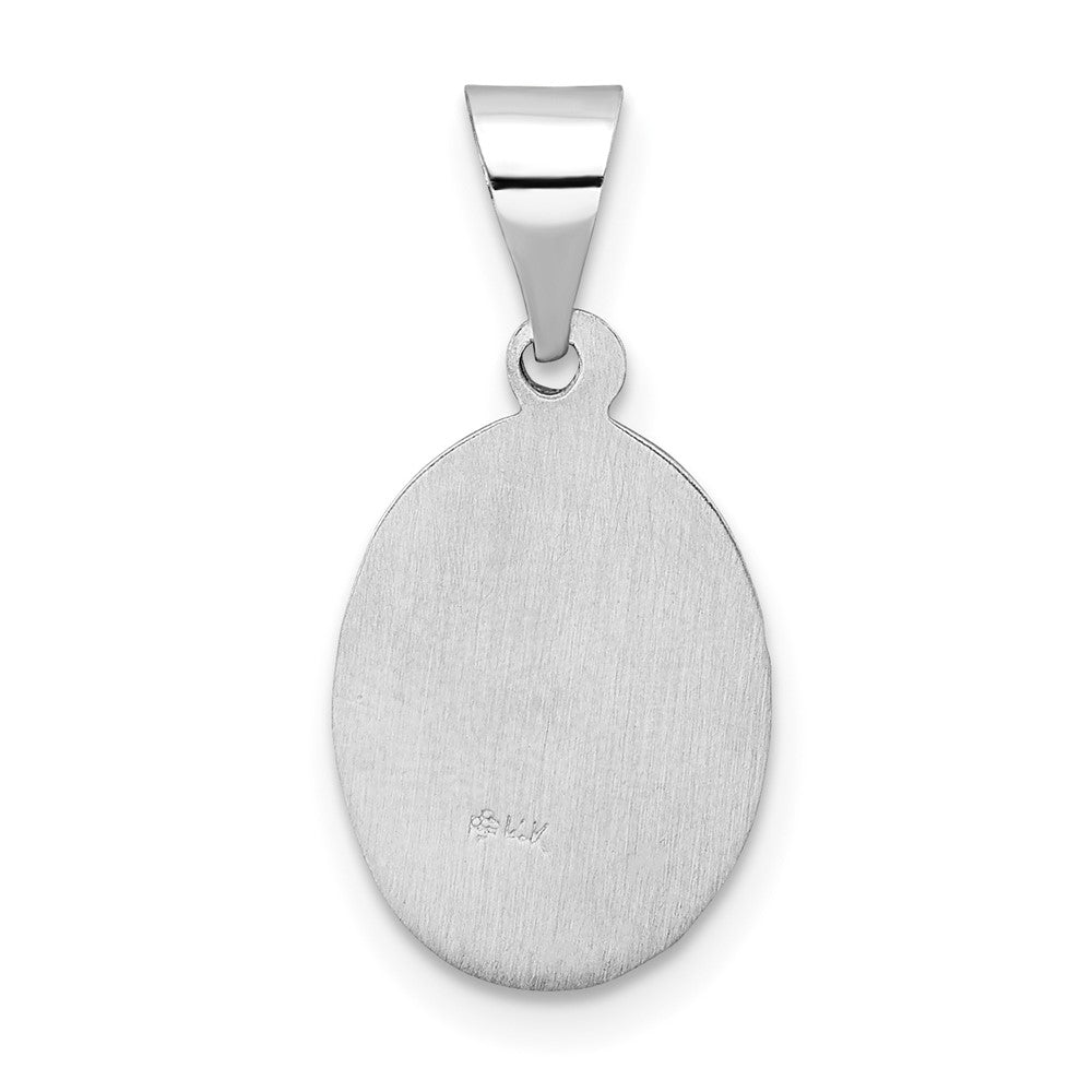 14k White Gold 11 mm Polished and Satin Hollow Oval St Anthony Medal Pendant (0.72 grams)