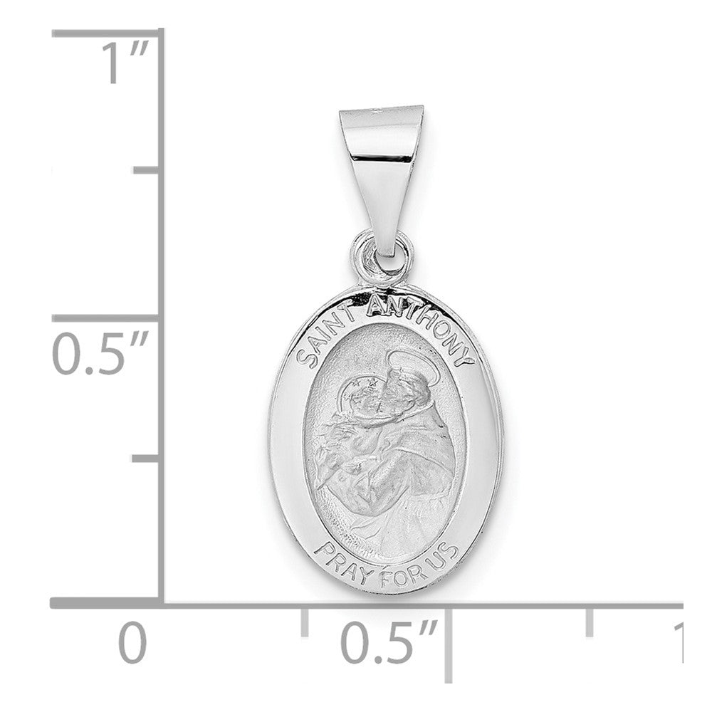 14k White Gold 11 mm Polished and Satin Hollow Oval St Anthony Medal Pendant (0.72 grams)