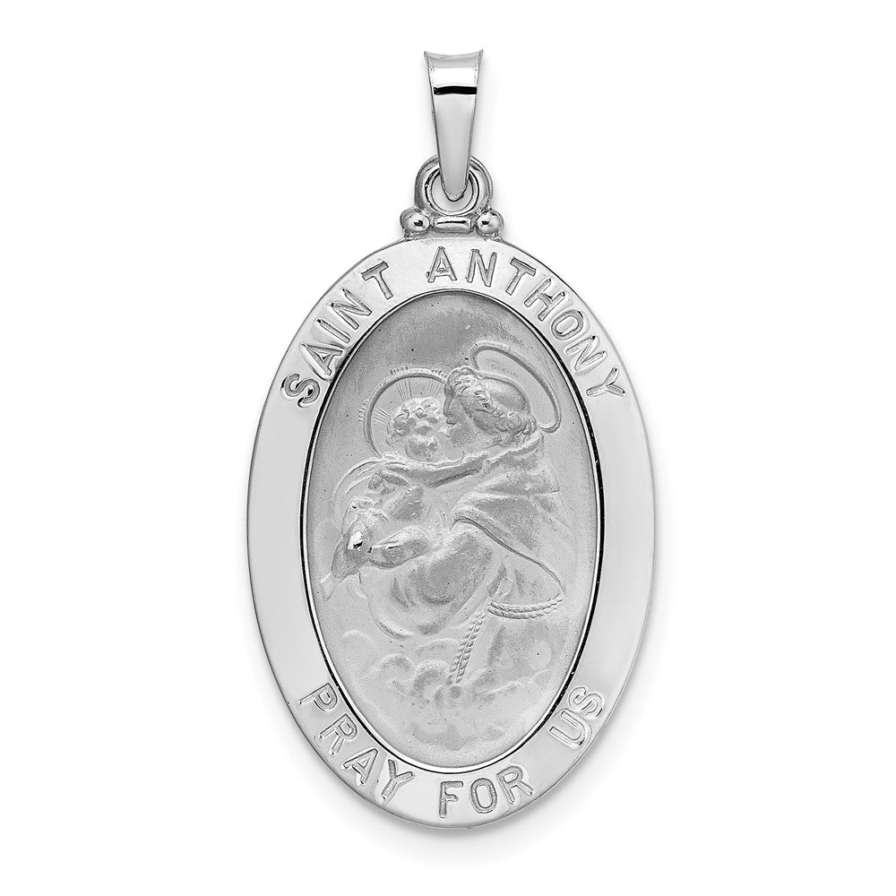 14k White Gold 16 mm Polished Solid Oval St Anthony Medal Pendant (2.84 grams)