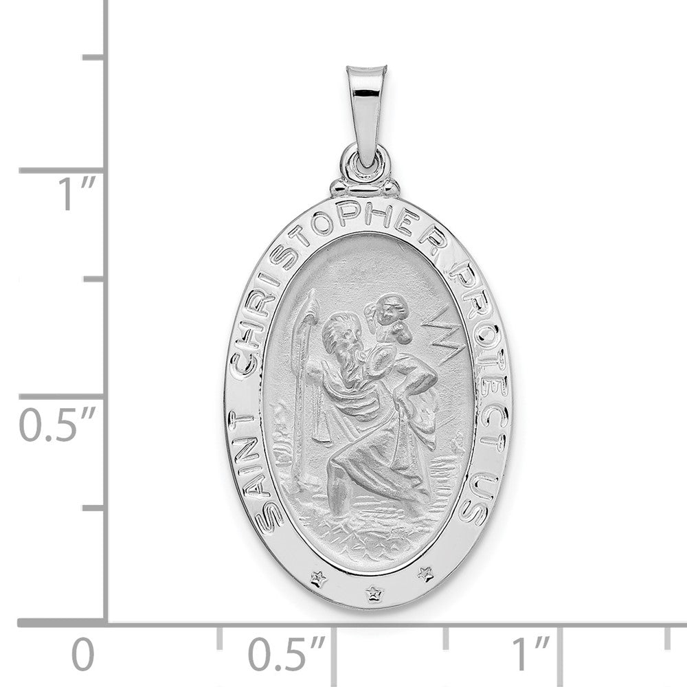 14k White Gold 16.15 mm Polished Oval Solid Saint Christopher Medal Pendant (2.6 grams)