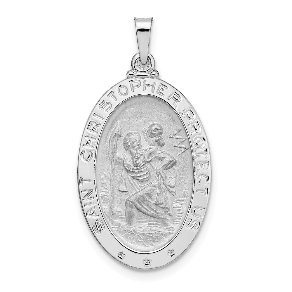 14k White Gold 16.15 mm Polished Oval Solid Saint Christopher Medal Pendant (2.6 grams)